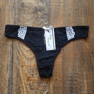 Cotton Thong Panty With Contrasting Lace Accent